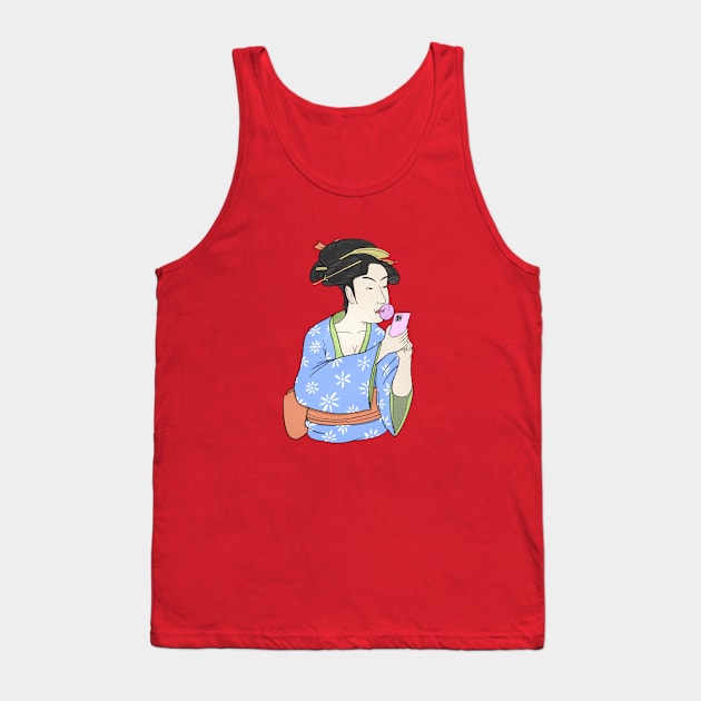 Geisha with Phone Tank Top by The Graphicallist